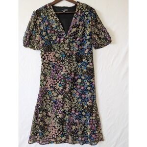 Vintage 90s VOIR VOIR Floral Midi Babydoll Forest‎ Fairy Dress Womens 12 Belted